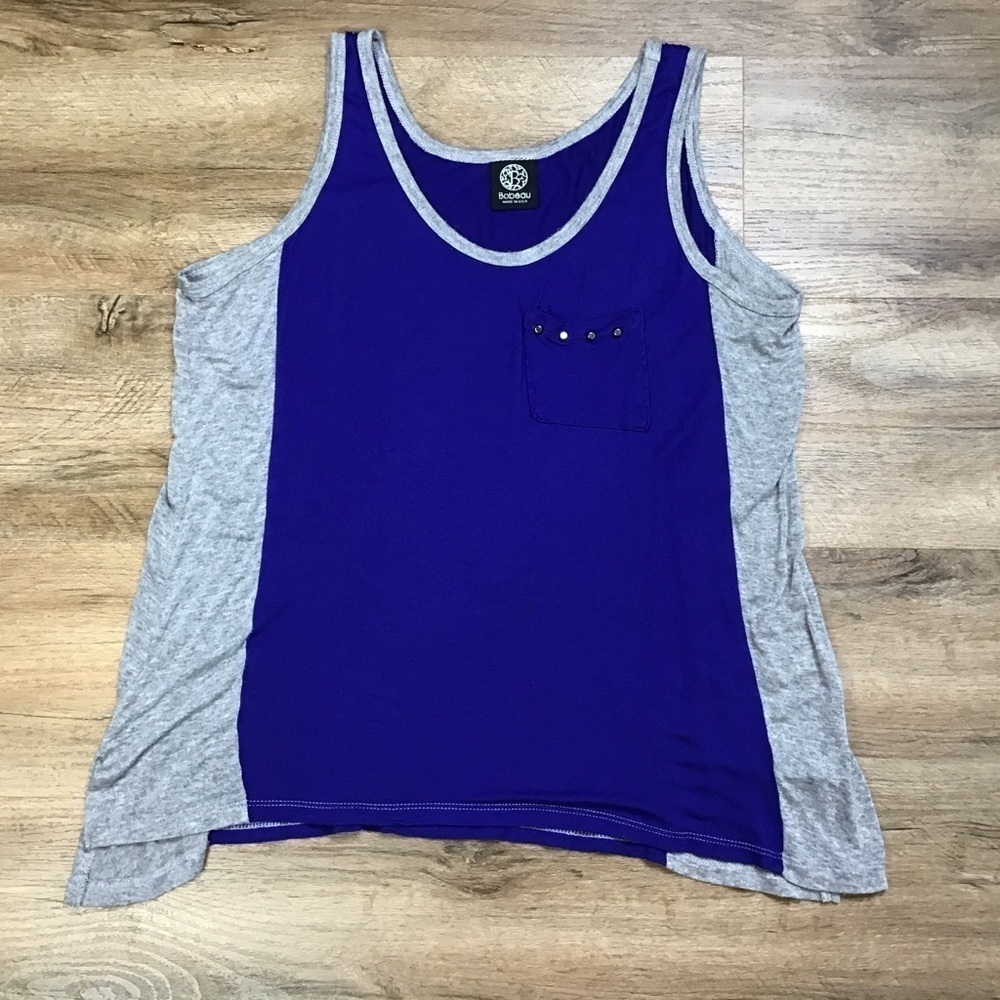 BOBEAU Tank Top Size L Shark Bite Hem Stud Pocket Color Block Royal Blue…